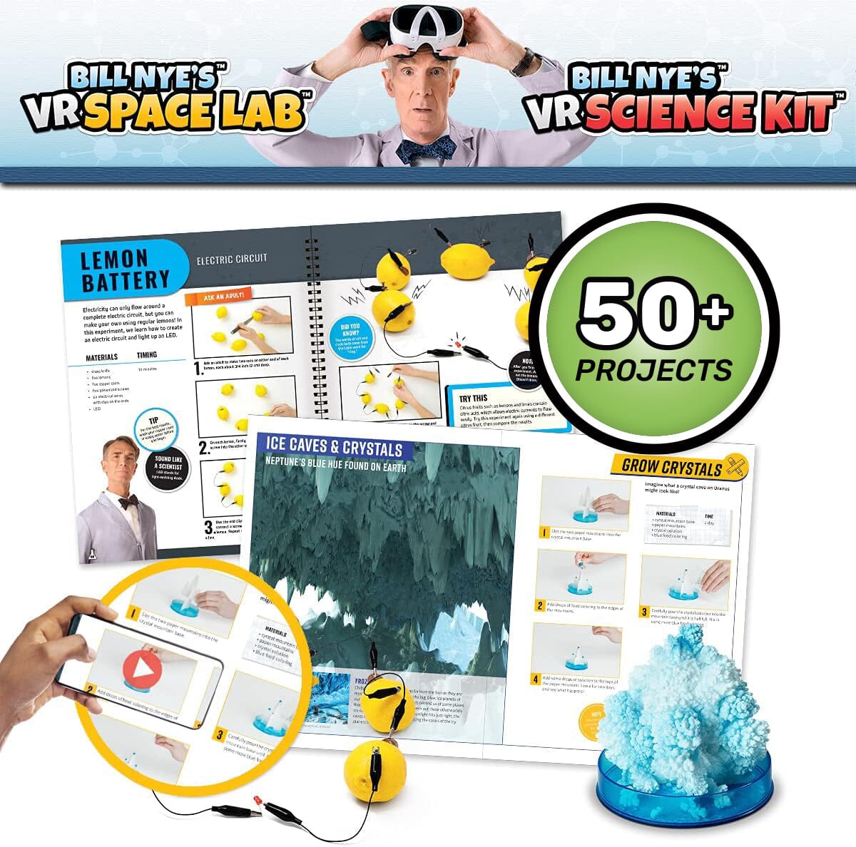 Bill Nye's VR Space Lab & Science 2 in 1 Bundle Pack Abacus Brands | Virtual Reality Educational Toys and Science Kits for Kids 