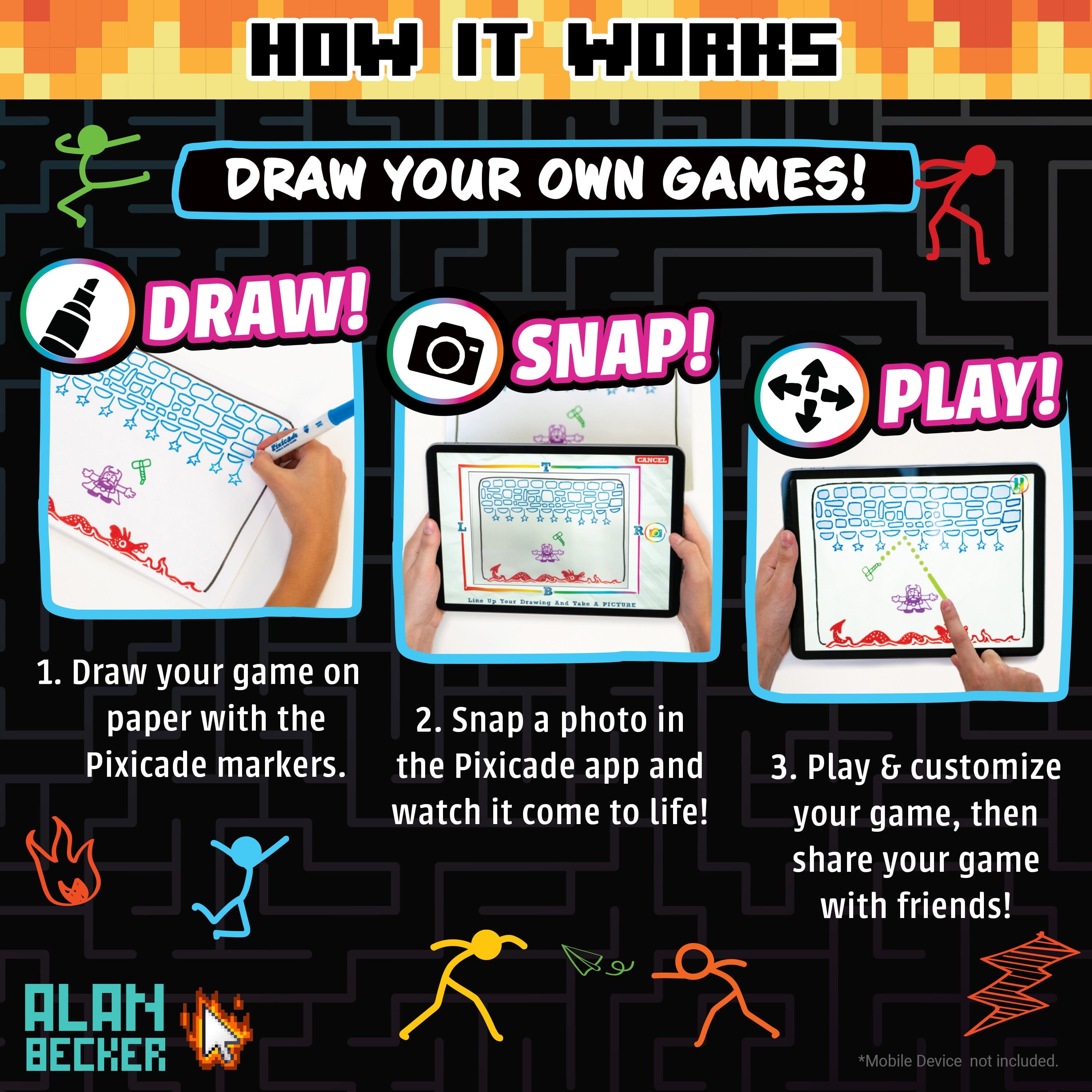 Draw Your Own Games! Special Animation Edition - Pixicade! - Alan Becker Abacus Brands | Virtual Reality Educational Toys and Science Kits for Kids 