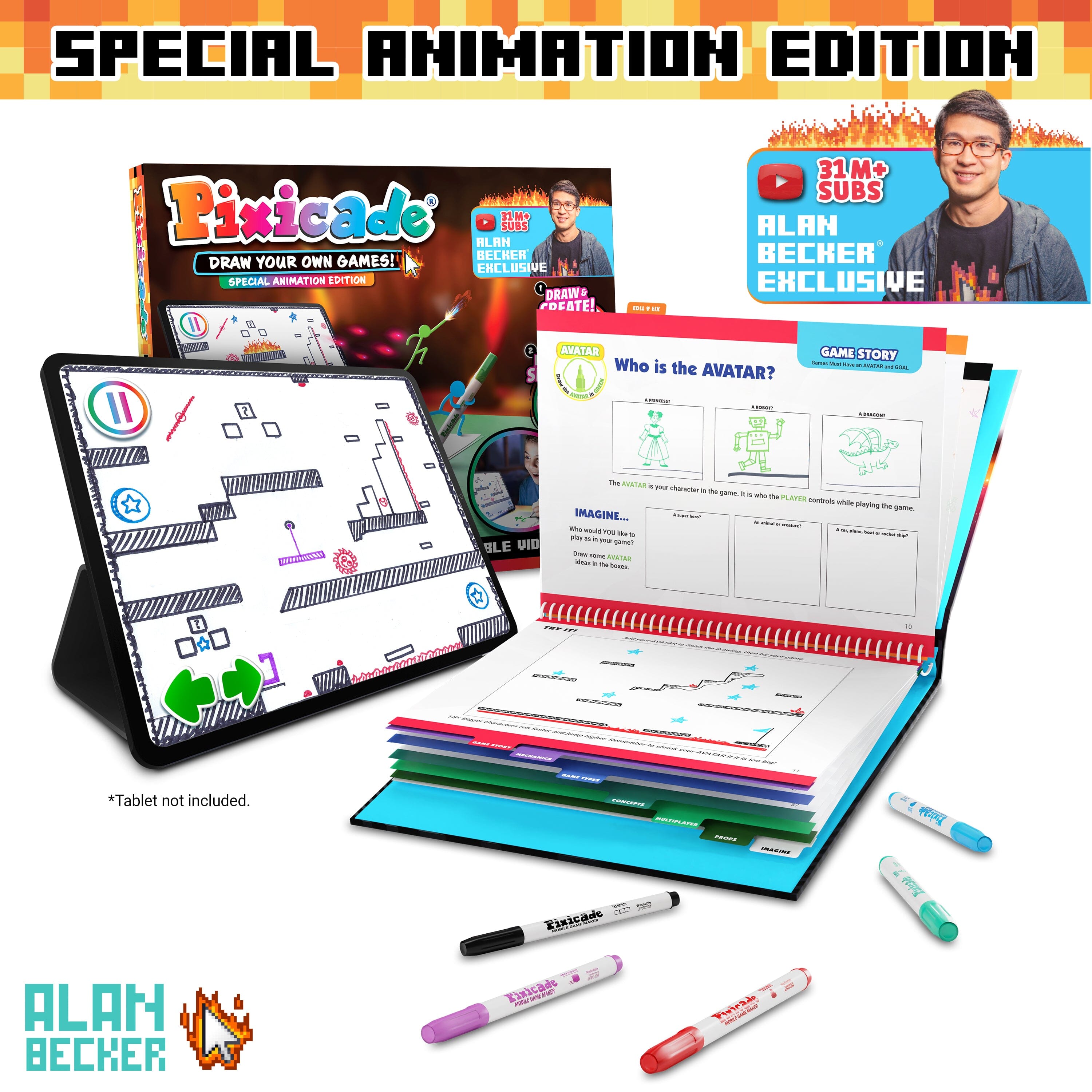 Draw Your Own Games! Special Animation Edition - Pixicade! - Alan Becker Abacus Brands | Virtual Reality Educational Toys and Science Kits for Kids 