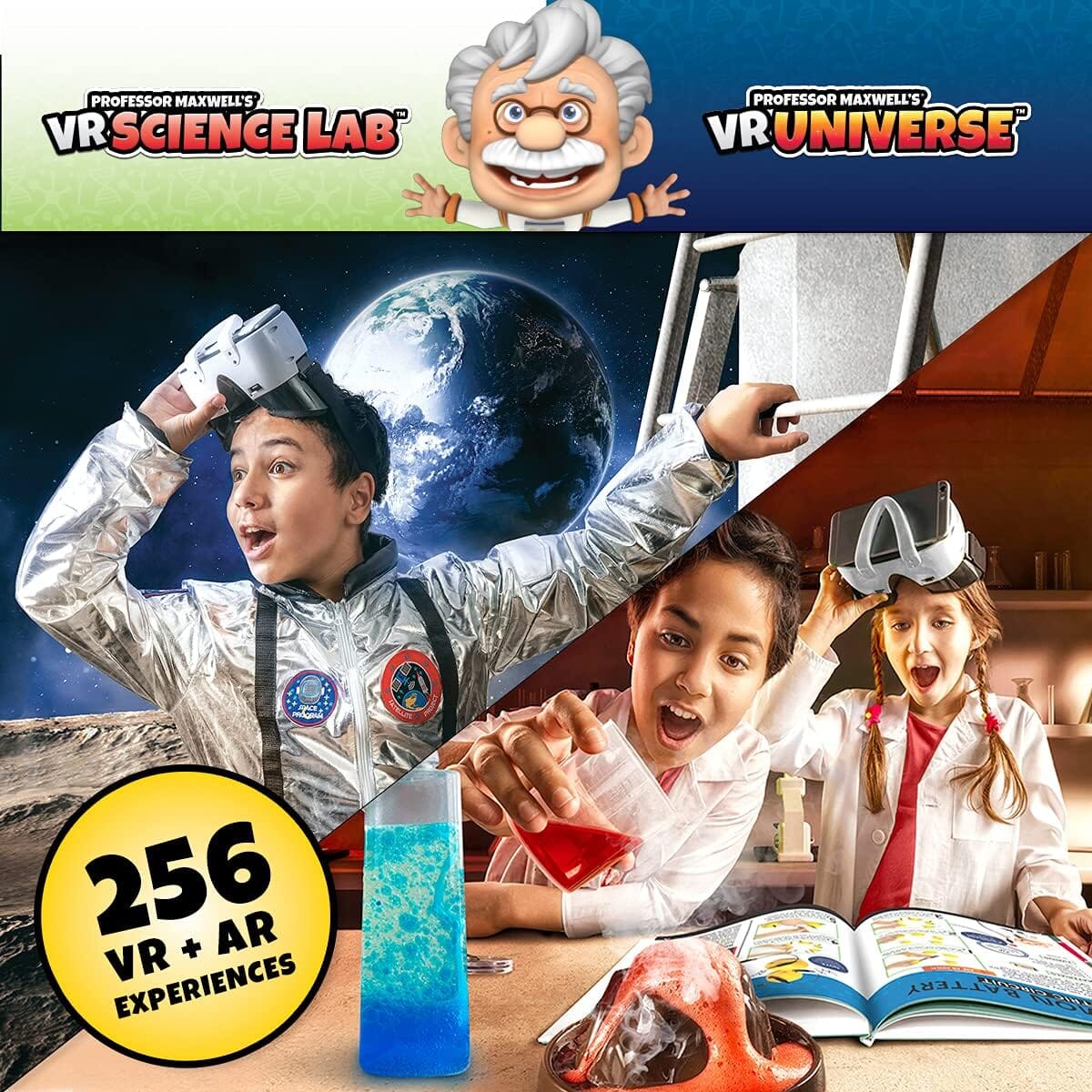 Professor Maxwell's Virtual Reality 2 in 1 Bundle Pack - VR Science Lab & Universe Abacus Brands | Virtual Reality Educational Toys and Science Kits for Kids 