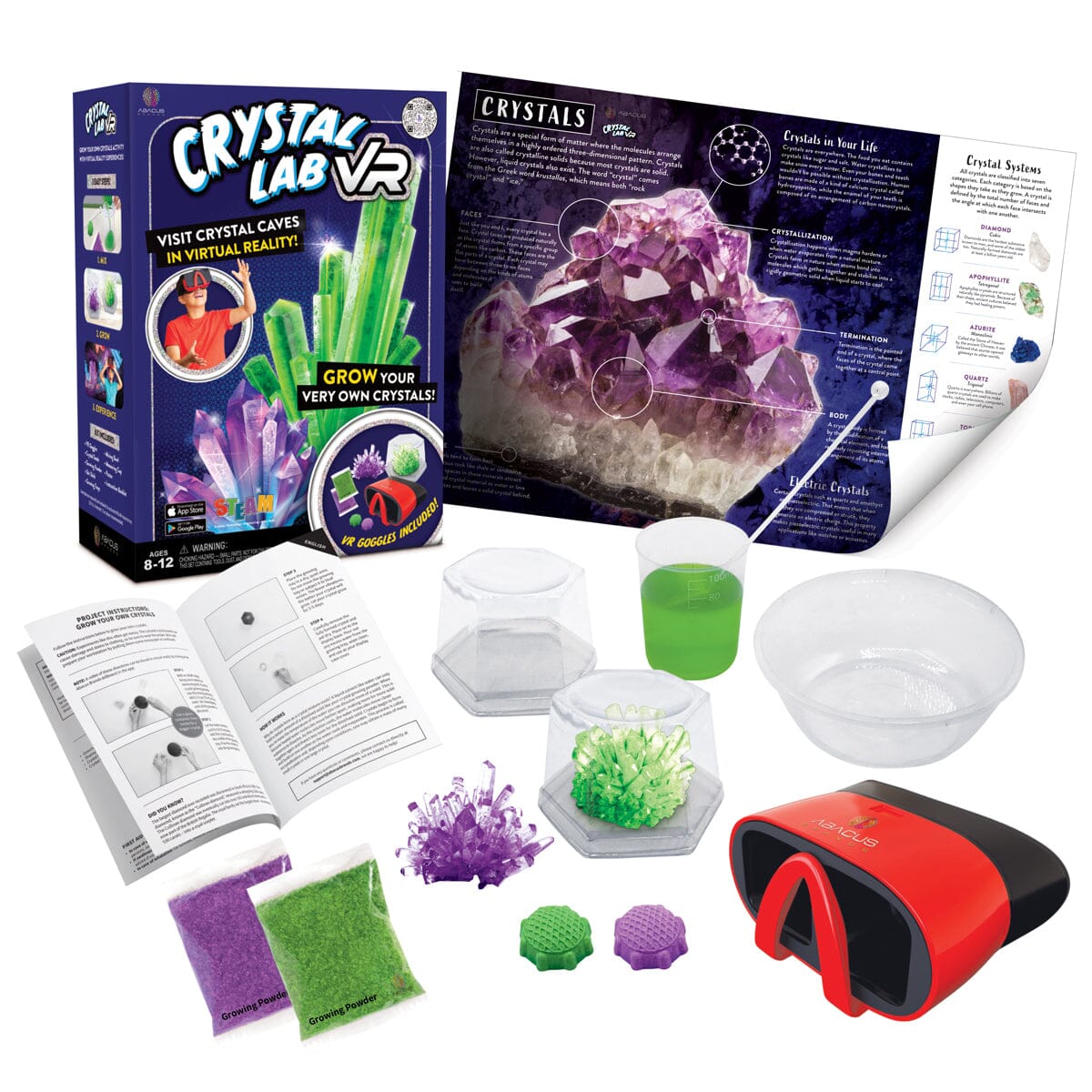 Virtual Reality Crystal Growing Kit - CRYSTAL LAB VR Abacus Brands | Virtual Reality Educational Toys and Science Kits for Kids 